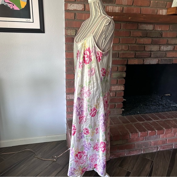 VTG Oscar de la Renta Floral Maxi Satin Slip Dress Sz L - Picture 4 of 10